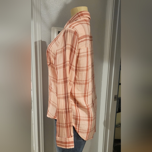 NWT womens Universal Thread orange plaid button up - Picture 2 of 4